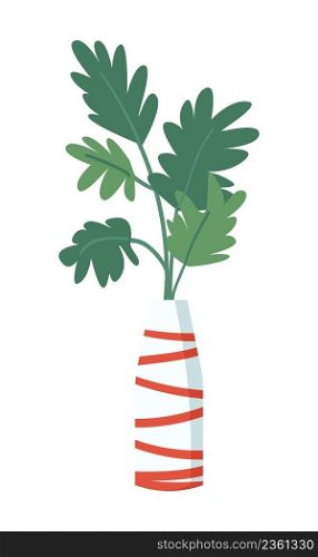 Tropical plant in red striped white vase semi flat color vector object. Full sized item on white. Exotic houseplant simple cartoon style illustration for web graphic design and animation. Tropical plant in red striped white vase semi flat color vector object