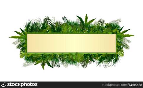 Tropical plants background. rectangle floral frame with space for text in concept bamboo .Vector