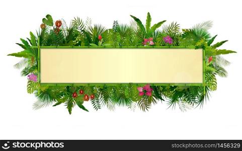 Tropical plants background. rectangle floral frame with space for text in concept bamboo. vector