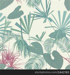 Tropical plants seamless pattern, hand drawn vector wallpaper composition