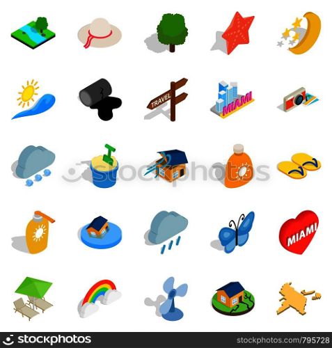 Tropical rain icons set. Isometric set of 25 tropical rain vector icons for web isolated on white background. Tropical rain icons set, isometric style