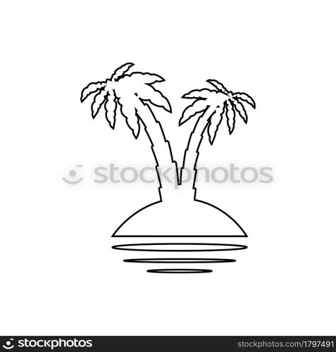 Tropical sea island with plants, palm trees, black silhouettes isolated on white background. Tropical sea island with plants, palm trees, black silhouettes isolated on white background.