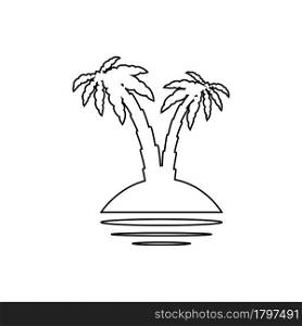 Tropical sea island with plants, palm trees, black silhouettes isolated on white background. Tropical sea island with plants, palm trees, black silhouettes isolated on white background.
