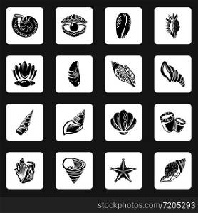 Tropical sea shell icons set. Simple illustration of 16 tropical sea shell vector icons for web. Tropical sea shell icons set, simple style