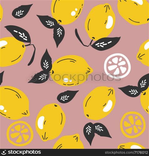 Tropical seamless background with lemon pattern