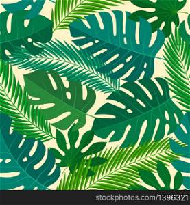 Tropical seamless natural pattern of exotic leaves. Vector floral background. Tropical seamless natural pattern of exotic leaves.