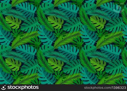 Tropical seamless natural pattern of exotic leaves. Vector floral background. Tropical seamless natural pattern of exotic leaves.