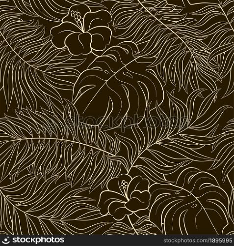 Tropical seamless natural pattern of exotic leaves. Vector floral background. Tropical seamless natural pattern of exotic leaves