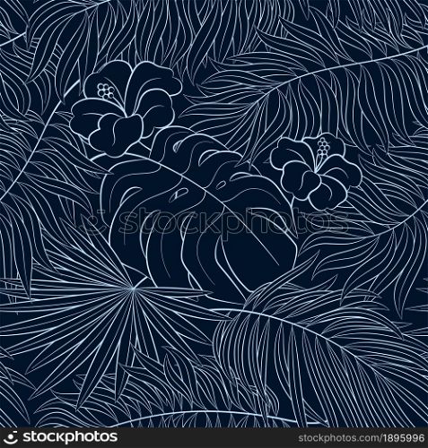Tropical seamless natural pattern of exotic leaves. Vector floral background. Tropical seamless natural pattern of exotic leaves