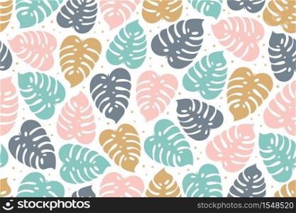 Tropical seamless pattern in pastel colors. Summer tropical design with exotic monstera leaves. Exotic botanical design. jungle pattern. Vector illustration.. Tropical seamless pattern in pastel colors. Summer tropical design with exotic monstera leaves. Exotic botanical design. jungle pattern. Vector illustration