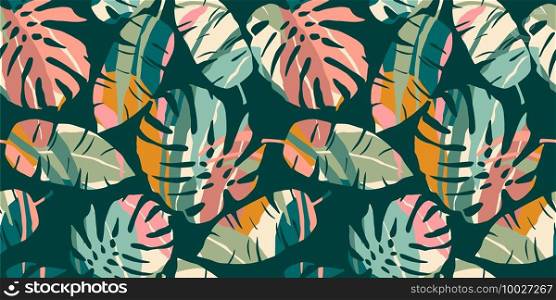 Tropical seamless pattern with abstract leaves. Modern design for paper, cover, fabric, interior decor and other use.. Tropical seamless pattern with abstract leaves. Modern design for paper, cover, fabric, interior decor and other