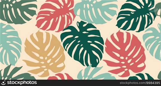 Tropical seamless pattern with abstract leaves. Modern design for paper, cover, fabric, interior decor and other use.. Tropical seamless pattern with abstract leaves. Modern design for paper, cover, fabric, interior decor and other
