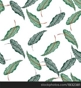 Tropical seamless pattern with beautiful leaves isolated on white background. Botanical foliage plants wallpaper. Exotic hawaiian backdrop. Design for fabric, textile print, wrapping, cover. Tropical seamless pattern with beautiful leaves isolated on white background.