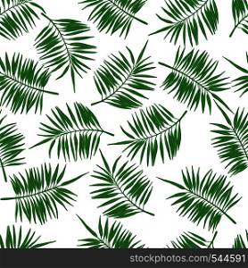 Tropical seamless pattern with palm leaves. Design element for fabric, textile, wallpaper, scrapbooking or others. Vector illustration.. Tropical seamless pattern with green palm leaves.