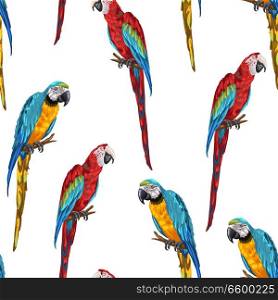 Tropical seamless pattern with parrots. Hand drawn exotic birds.. Tropical seamless pattern with parrots.