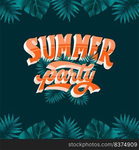 Tropical summer lettering with leaves