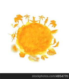 Tropical Summer Party Banner. Orange Watercolor. Illustration Tropical Summer Party Banner. Orange Watercolor Bright Background - Vector