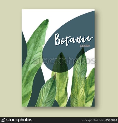 Tropical-themed  Poster design with foliage and bird concept, green background vector illustration.