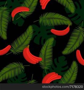 Tropical vector leaves with bananas. Tropical leaves backdrop. Print tropical leaves for your design. Vector illustration. Tropical vector leaves with bananas. Tropical leaves backdrop. Print tropical leaves for your design