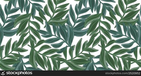 Tropical vector pattern, palm leaves seamless. Abstract jungle leaf seamless pattern on white background. Botanical floral banner. Exotic plant backdrop. Design for fabric, textile, wrapping, cover.. Tropical vector pattern, palm leaves seamless. Abstract jungle leaf seamless pattern on white background. Botanical floral banner. Exotic plant backdrop.