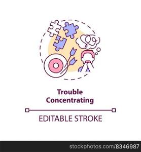 Trouble concentrating concept icon. Problem with attention. Sustained focusing issue abstract idea thin line illustration. Isolated outline drawing. Editable stroke. Arial, Myriad Pro-Bold fonts used
. Trouble concentrating concept icon