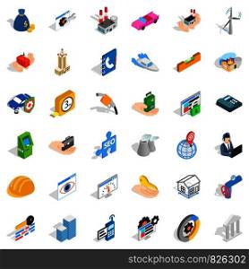 Trouble icons set. Isometric style of 36 trouble vector icons for web isolated on white background. Trouble icons set, isometric style