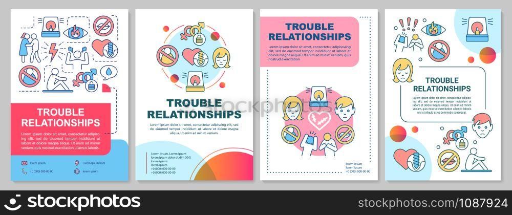 Trouble relationships brochure template. Flyer, booklet, leaflet print, cover design with linear illustrations. Vector page layouts for magazines, annual reports, advertising posters