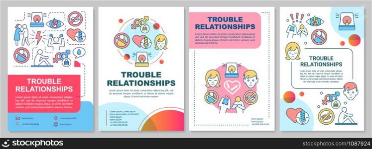 Trouble relationships brochure template. Flyer, booklet, leaflet print, cover design with linear illustrations. Vector page layouts for magazines, annual reports, advertising posters