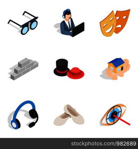 Trouble with work icons set. Isometric set of 9 trouble with work vector icons for web isolated on white background. Trouble with work icons set, isometric style