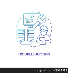 Troubleshooting blue gradient concept icon. Know and fix code problems. Version control benefit abstract idea thin line illustration. Isolated outline drawing. Myriad Pro-Bold font used. Troubleshooting blue gradient concept icon