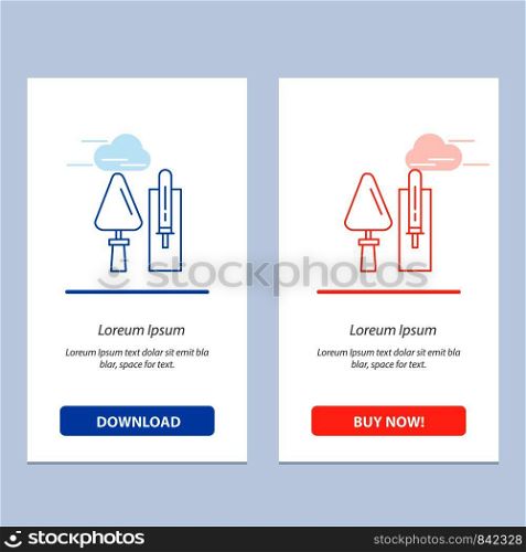 Trowel, Brickwork, Construction, Masonry, Tool Blue and Red Download and Buy Now web Widget Card Template