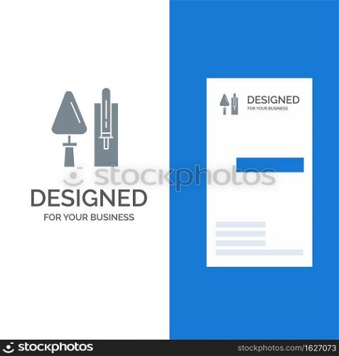 Trowel, Brickwork, Construction, Masonry, Tool Grey Logo Design and Business Card Template