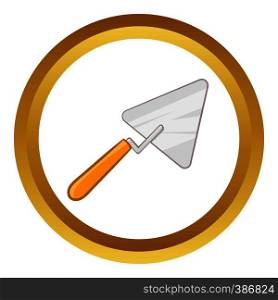 Trowel vector icon in golden circle, cartoon style isolated on white background. Trowel vector icon