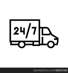 truck around clock free shipping service line icon vector. truck around clock free shipping service sign. isolated contour symbol black illustration. truck around clock free shipping service line icon vector illustration