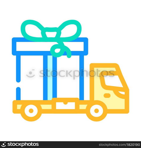 truck carrying gift color icon vector. truck carrying gift sign. isolated symbol illustration. truck carrying gift color icon vector illustration