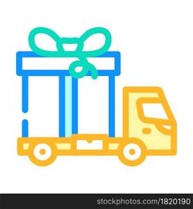 truck carrying gift color icon vector. truck carrying gift sign. isolated symbol illustration. truck carrying gift color icon vector illustration
