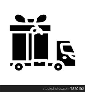 truck carrying gift glyph icon vector. truck carrying gift sign. isolated contour symbol black illustration. truck carrying gift glyph icon vector illustration