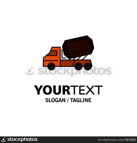 Truck, Cement, Construction, Vehicle, Roller Business Logo Template. Flat Color