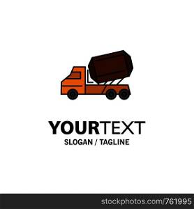 Truck, Cement, Construction, Vehicle, Roller Business Logo Template. Flat Color