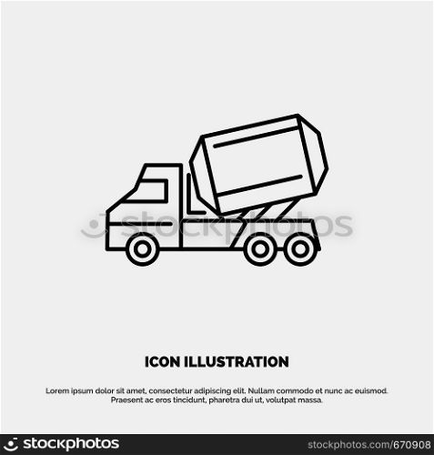 Truck, Cement, Construction, Vehicle, Roller Line Icon Vector