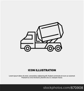 Truck, Cement, Construction, Vehicle, Roller Line Icon Vector