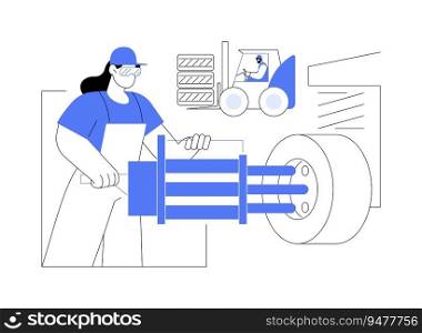 Truck chassis production abstract concept vector illustration. Factory worker making truck chassis, automotive industry, car manufacturing process, cargo production line abstract metaphor.. Truck chassis production abstract concept vector illustration.