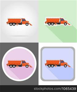 truck clearing snow and sprinkled on the road flat icons vector illustration isolated on background