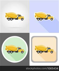 truck concrete mixer flat icons vector illustration isolated on background