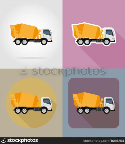 truck concrete mixer for construction flat icons vector illustration isolated on background