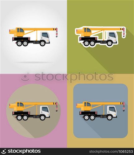 truck crane for construction flat icons vector illustration isolated on background