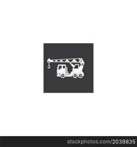 Truck crane icon. Black silhouette. Side view. Vector drawing. Isolated object on a white background. Isolate.