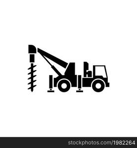 Truck Drilling. Flat Vector Icon. Simple black symbol on white background. Truck Drilling Flat Vector Icon