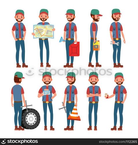Truck Driver Vector. Professional Worker Man. Isolated Flat Cartoon Character Illustration. Truck Driver Character Vector. Man. Classic Driver. Isolated On White Cartoon Illustration