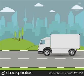 Truck driving on the road. Cargo transportation